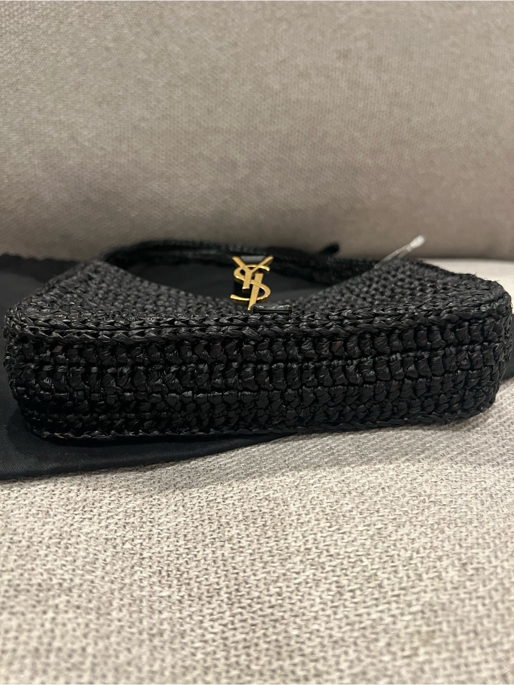 NEW SAINT LAURENT Women's Le 5 À 7 Leather - Black Trimmed Raffia Mini Hobo Bag - Picture 8 of 14